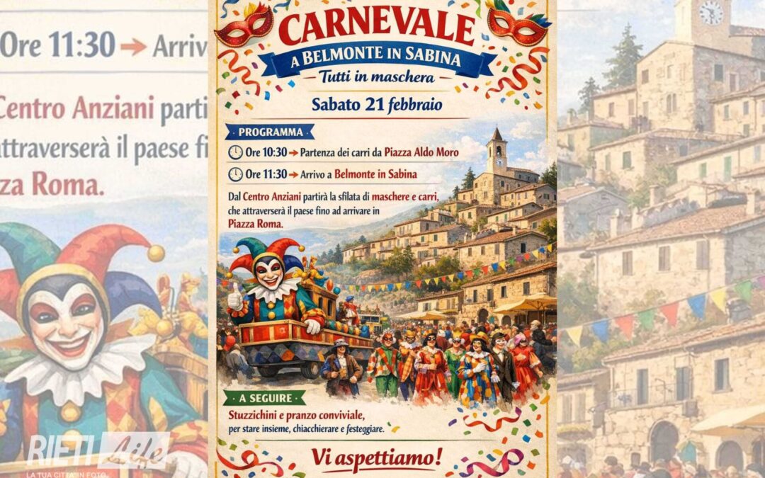 Carnevale a Belmonte in Sabina: sabato 21 febbraio sfilata di maschere e carri
