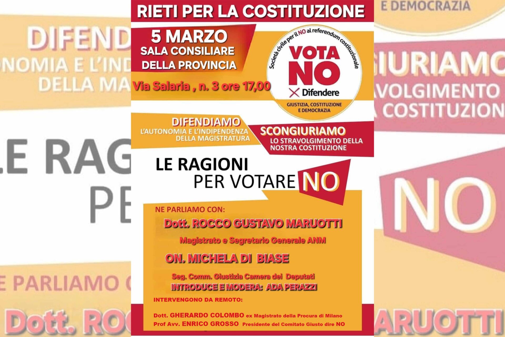 Referendum costituzionale, a Rieti incontro pubblico sulle ragioni del No